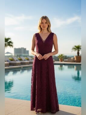 Adrianna Papell Soutache Embroidery Midi Dress Sz 14 Light Wine Purple V-Neck